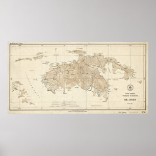 Poster Vintage St John Virgin Islands Mapa (1922)