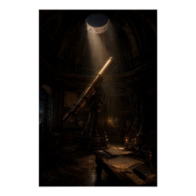 Póster Vintage Stargazing Observatory Telescope Poster (Frente)