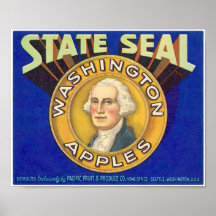 Vintage State Seal Washington Apples Fruta Seattle