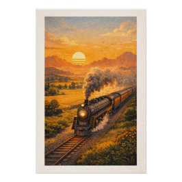 Póster Vintage Steam Locomotive Sunset Retro Travel