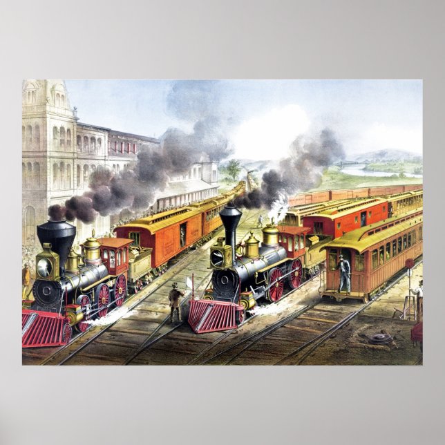 Poster Vintage Steam Trains Viagem Illustration Art (Frente)