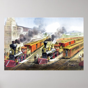 Poster Vintage Steam Trains Viagem Illustration Art