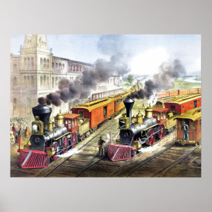 Poster Vintage Steam Trains Viagem Illustration Art