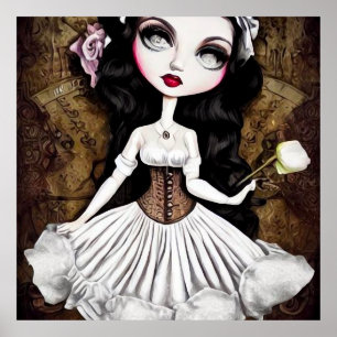 Poster Vintage Steampunk Doll em Corset