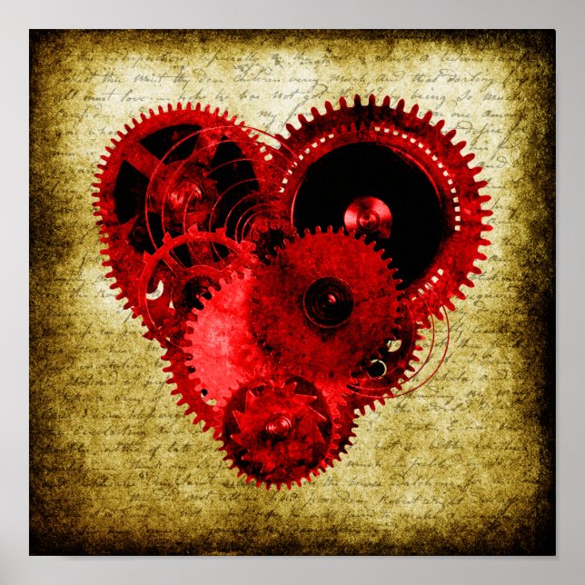 Póster Vintage Steampunk Heart (Frente)