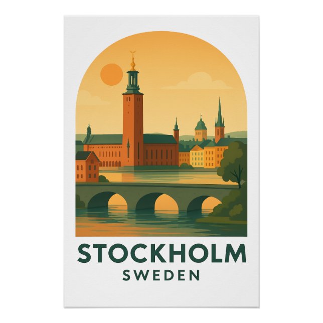 Póster Vintage Stockholm Sweden Travel – Scandinavian  (Frente)