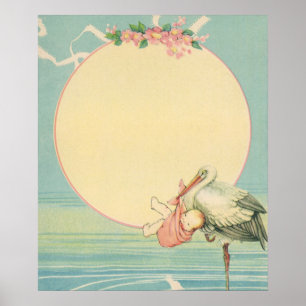 Póster Vintage Storm com Baby Girl in Pink Blanket