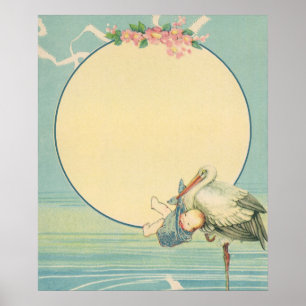 Poster Vintage Stort Carregando Baby Boy em Blue Blanket
