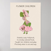 Vintage Storybook Flower Children HOLLYHOCK