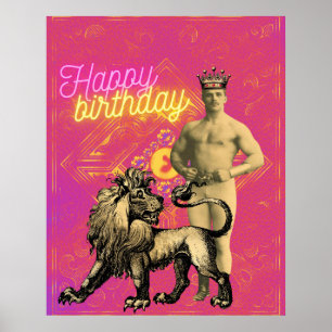 Poster Vintage Strongman Funky Altered Art Birthday