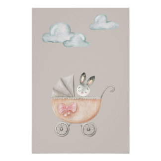 Póster Vintage Style Bunny with Clouds Poster