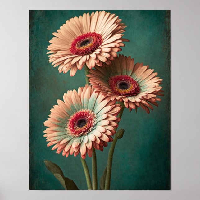 Poster Vintage Style Gerber Daisy Floral Art (Frente)