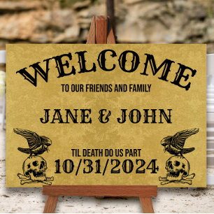 Poster Vintage Style Gothic Weding ou Halloween Bem-vindo