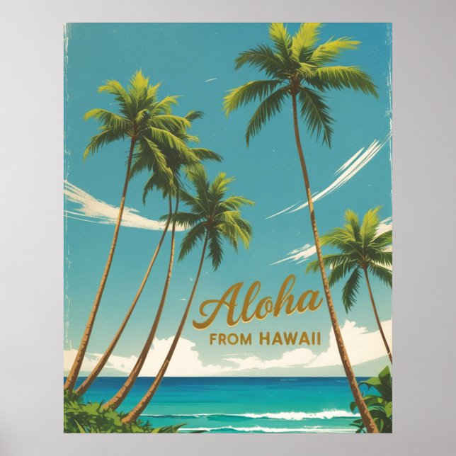 Poster Vintage Style Havaiano Viagem Aloha Do Havaí (Frente)
