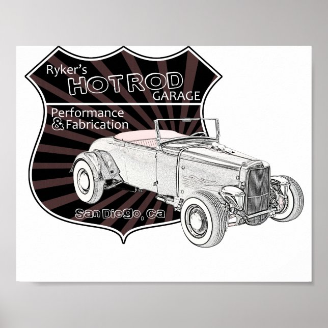 Póster Vintage Style Hot Rod Garagem (Frente)