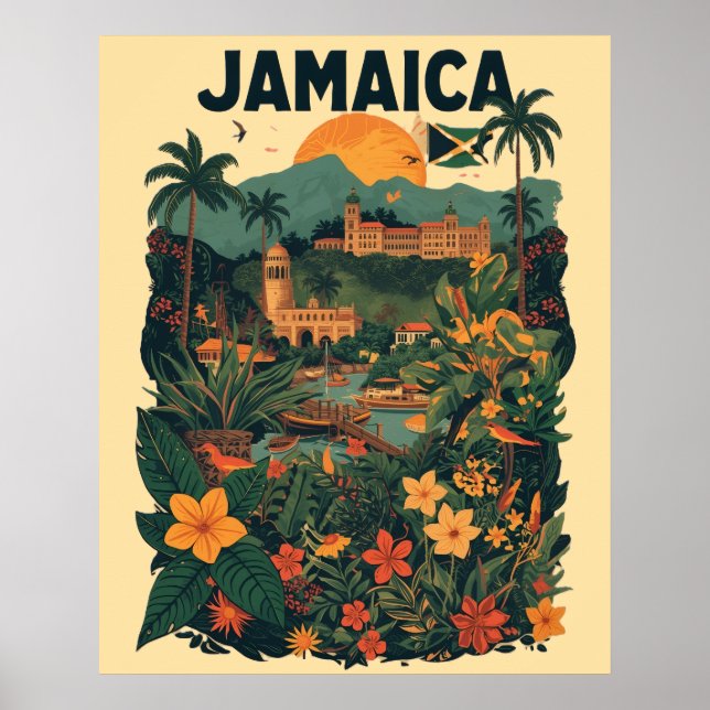 Poster Vintage Style Jamaica Travel Illustration (Frente)