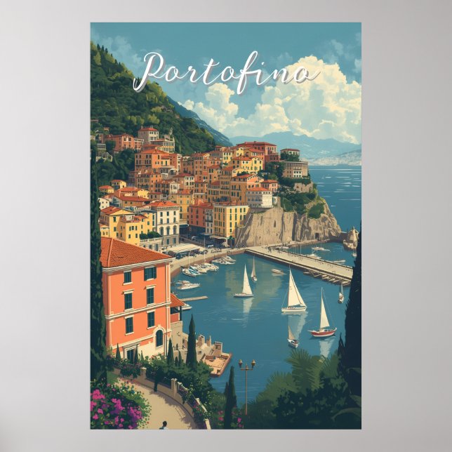 Poster Vintage Style Portofino Genova Italy (Frente)