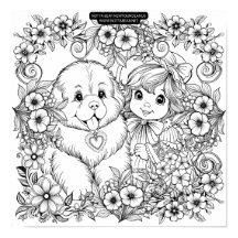 Vintage Style Puppy Dog and Flower Vines