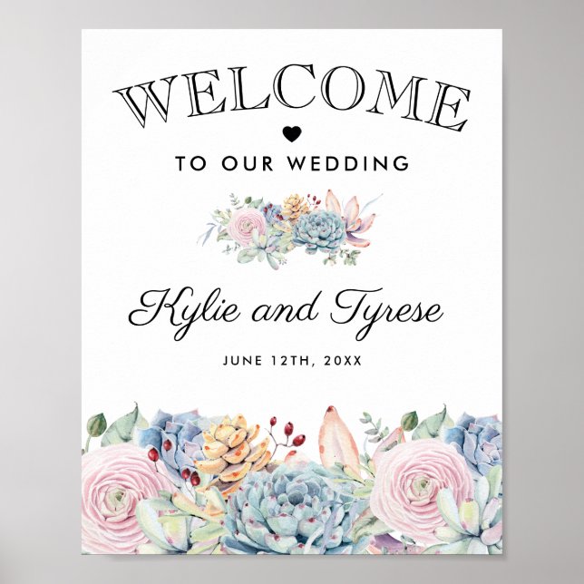 Poster Vintage Succulent Floral Welcome Wedding (Frente)