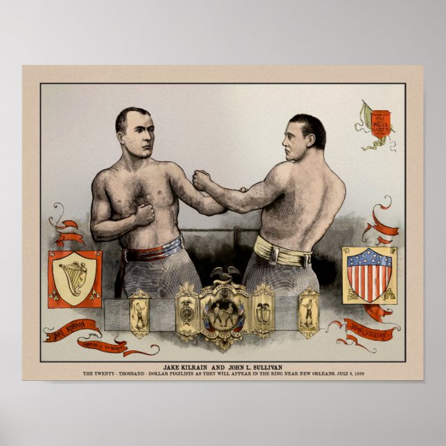 Poster Vintage Sullivan vs. Kilrain Illustrated Cobrir Po (Frente)