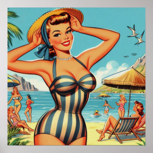 Poster Vintage Summer Beach Pin Up