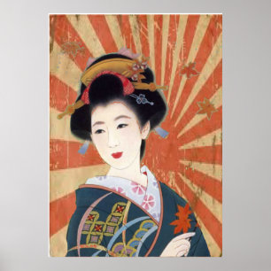 Poster Vintage Sun Rays Japonês Geisha Retro
