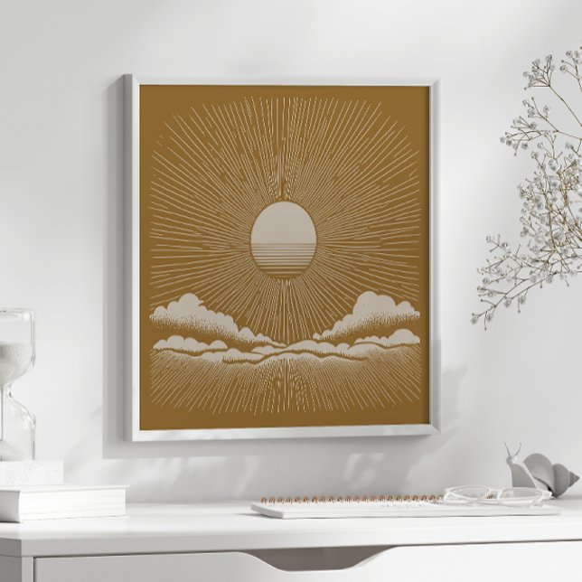 Poster Vintage Sunburst Celestial Boho Inspirado na Natur (Criador carregado)