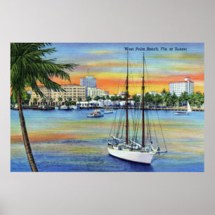 Póster Vintage Sunset em West Palm Beach na Flórida