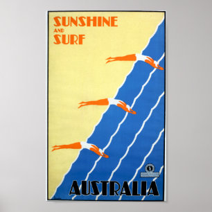 Póster Vintage Sunshine e Surf na Austrália Viagem