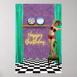 Poster Vintage Swimmer Funky Altered Art Birthday