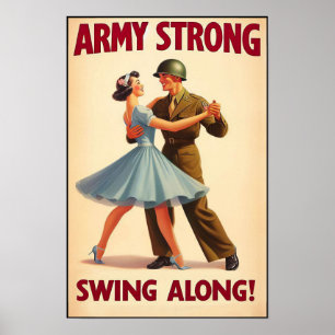 Poster Vintage Swing Dance Salute ao Serviço Militar