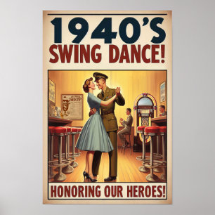 Poster Vintage Swing Dance Salute ao Serviço Militar