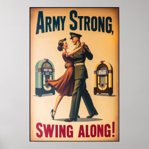 Poster Vintage Swing Dance Salute ao Serviço Militar