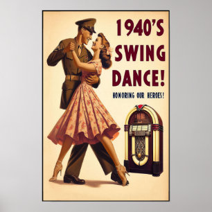Poster Vintage Swing Dance Salute ao Serviço Militar