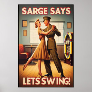 Poster Vintage Swing Dance Salute ao Serviço Militar