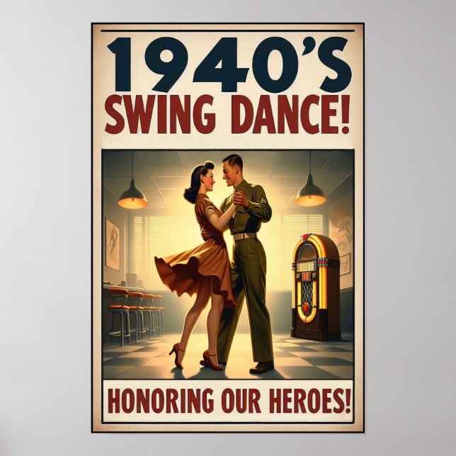 Poster Vintage Swing Dance Salute ao Serviço Militar (Frente)