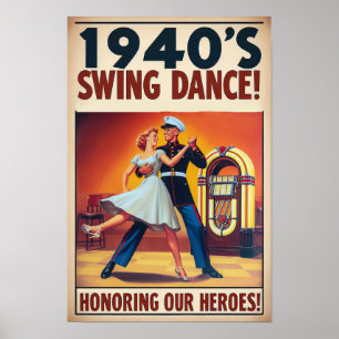 Poster Vintage Swing Dance Salute ao Serviço Militar