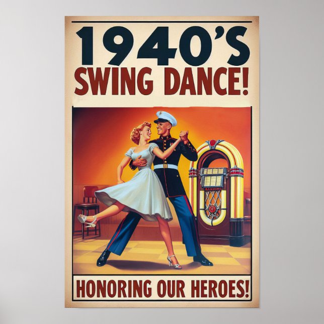 Poster Vintage Swing Dance Salute ao Serviço Militar (Frente)