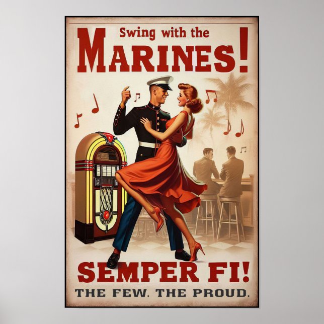 Poster Vintage Swing Dance Salute ao Serviço Militar (Frente)