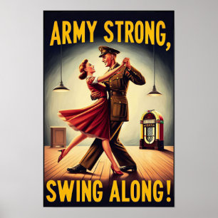 Poster Vintage Swing Dance Salute ao Serviço Militar