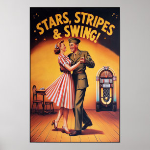 Poster Vintage Swing Dance Salute ao Serviço Militar