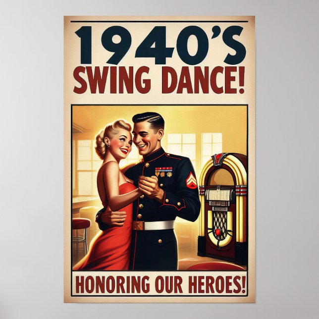 Poster Vintage Swing Dance Salute ao Serviço Militar (Frente)