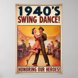Poster Vintage Swing Dance Salute ao Serviço Militar