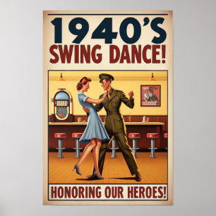 Poster Vintage Swing Dance Salute ao Serviço Militar