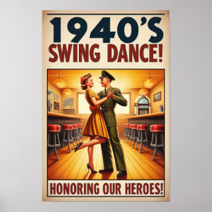 Poster Vintage Swing Dance Salute ao Serviço Militar