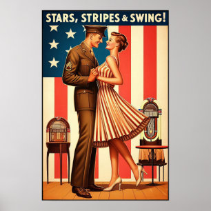 Poster Vintage Swing Dance Salute ao Serviço Militar
