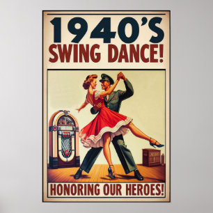 Poster Vintage Swing Dance Salute ao Serviço Militar