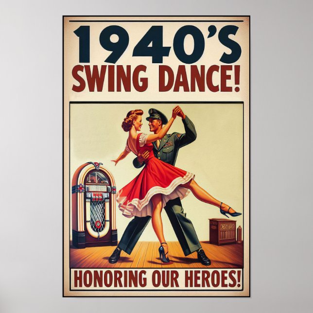 Poster Vintage Swing Dance Salute ao Serviço Militar (Frente)