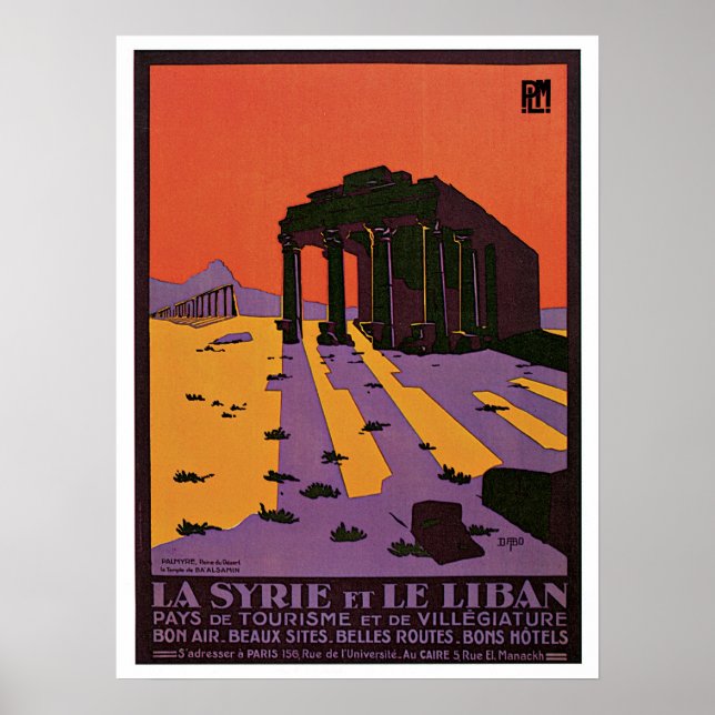 Póster Vintage Syria (Palmyra) e Lebanon viagem ad (Frente)