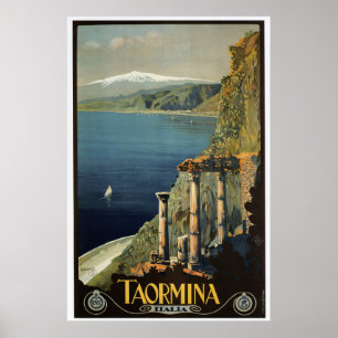 Póster Vintage Taormina Sicily viagem ad italiano
